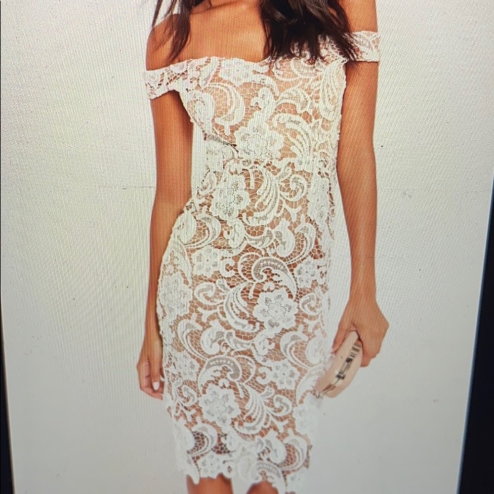 Missguided Women’s Bardot Lace Midi Dress (white)